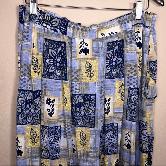 Vintage Sag Harbor Large Floral Blue Yellow Midi Skirt Elastic Waistband Retro - Picture 8 of 12